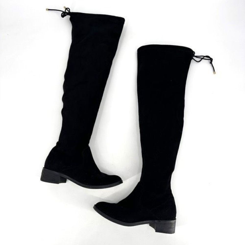 Aldo Women's Suede Flat Lace Pull On Round Toe Over The Knee Boots Black Size 8